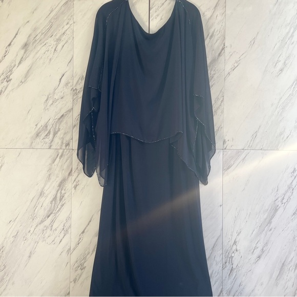 Patra Sheer Beaded Cape Navy Formal Dress SZ 12 - Picture 1 of 5